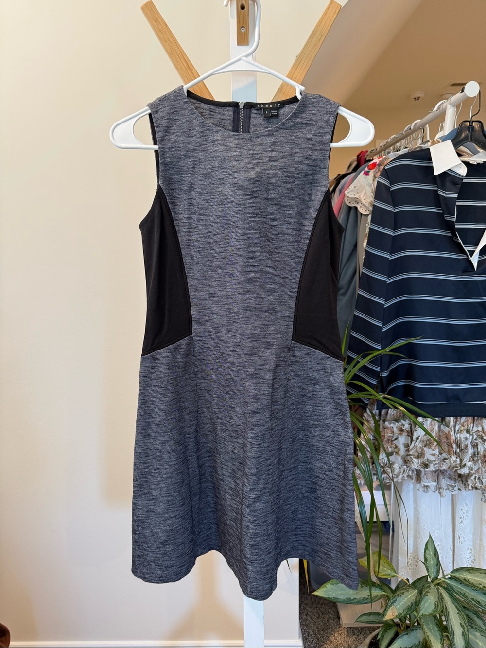 Theory Gray Sheath Dress with Black Side Panels